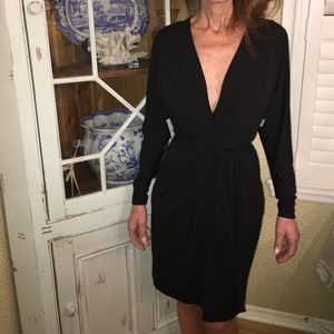 BCBG Black Jersey Wrap Dress with pockets